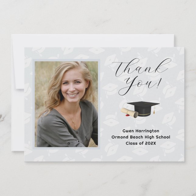 Convite Graduation Caps Photo Thank You Message Cards (Frente)