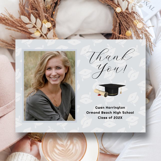 Convite Graduation Caps Photo Thank You Message Cards (Criador carregado)