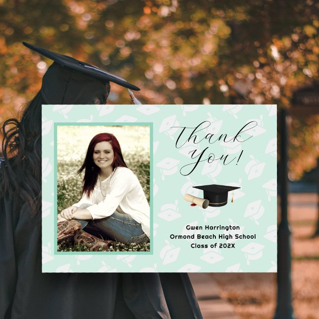 Convite Graduation Caps Photo Thank You Message Cards (Criador carregado)