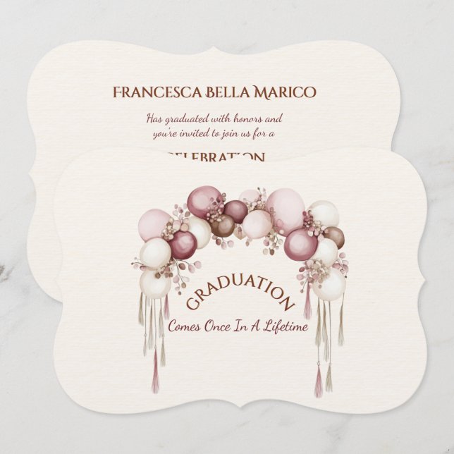 Convite Graduation Daughter Balloons Invitation (Frente/Verso)