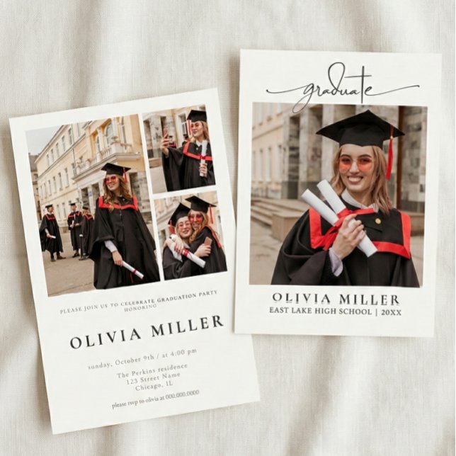 Convite  Graduation Elegant Photo Handwritten Grad party (Criador carregado)