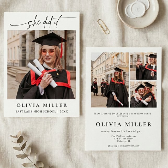 Convite  Graduation Elegant Photo Handwritten Grad party (Criador carregado)