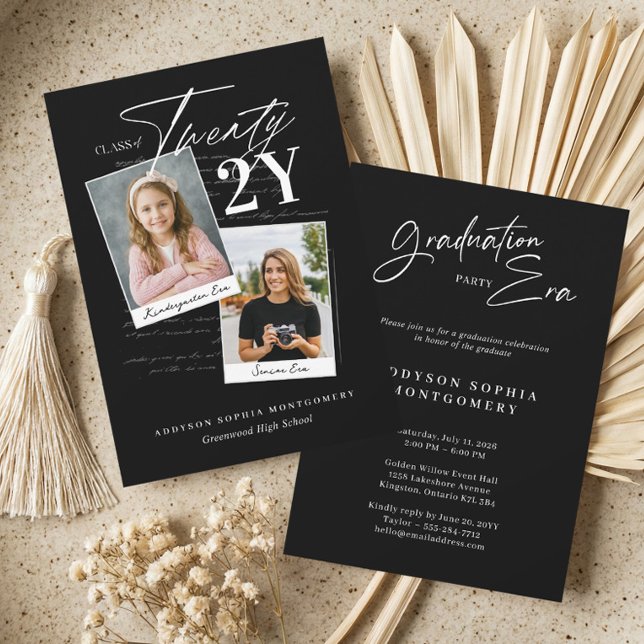 Convite Graduation Era Modern Retro Then & Now Grad Photo (Graduation Eras Modern Retro Then & Now Grad Photo Invitation)