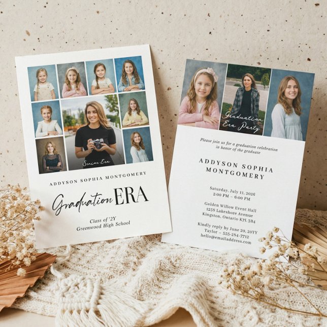 Convite Graduation Era Then & Now Grad Photo Collage Party (Graduation Era Then & Now Grad Photo Collage Party Invitation)