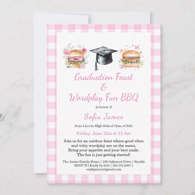Convite Graduation Feast Wordplay Fun BBQ Invitation (Frente)