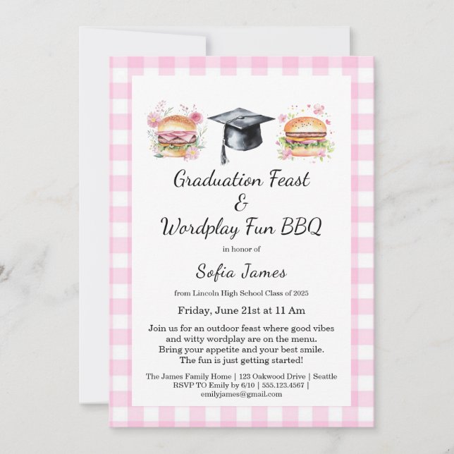Convite Graduation Feast Wordplay Fun BBQ Invitation (Frente)