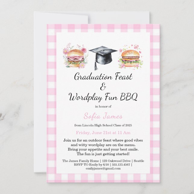 Convite Graduation Feast Wordplay Fun BBQ Invitation (Frente)