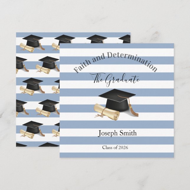 Convite Graduation Invitation Blue Stripe  (Frente/Verso)