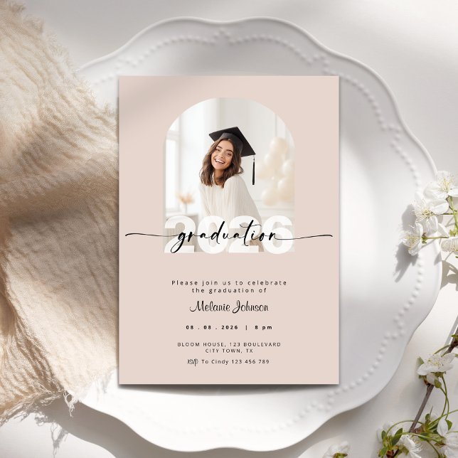 Convite Graduation Invitation with Photo 2026 - Dusty Pink (Dusty pink graduation invitation with photo.)