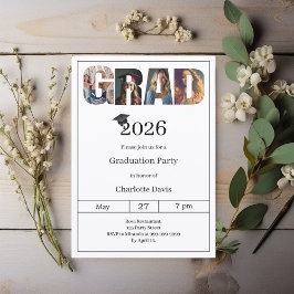 Convite Graduation party black white grad photo