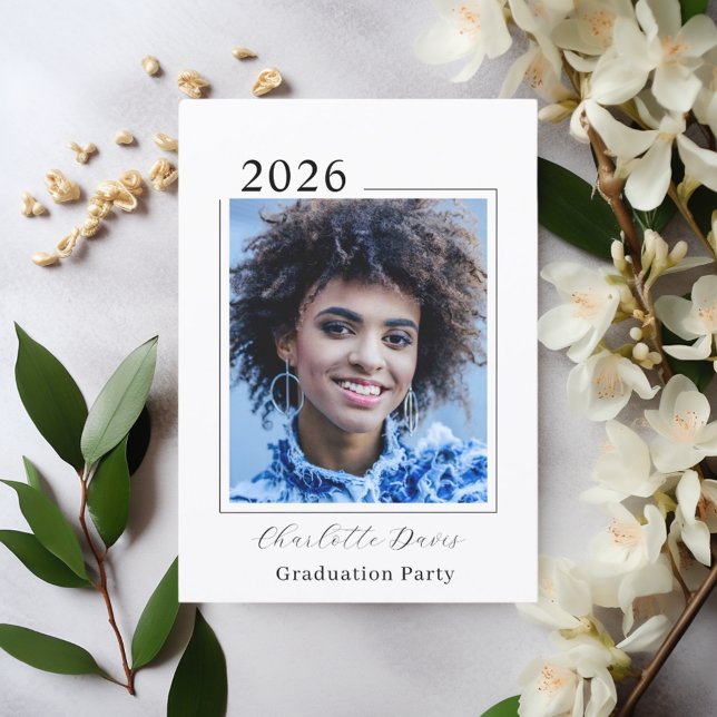 Convite Graduation party black white photo class of 2026 (Criador carregado)