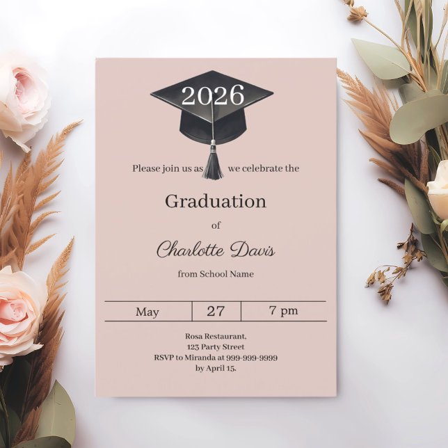 Convite Graduation party blush pink class of 2026 (Criador carregado)