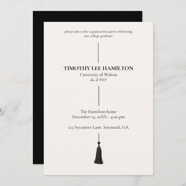 Convite Graduation Party Invitation with Black Tassel (Frente/Verso)