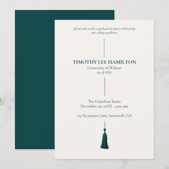 Convite Graduation Party Invitation with Green Tassel (Frente/Verso)
