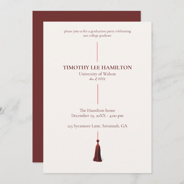 Convite Graduation Party Invitation with Red Tassel (Frente/Verso)