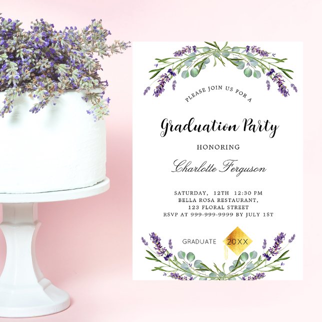Convite Graduation party lavender eucalyptus floral luxury (Criador carregado)