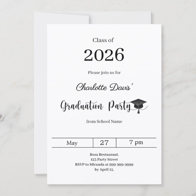 Convite Graduation party modern class of 2026 (Frente)