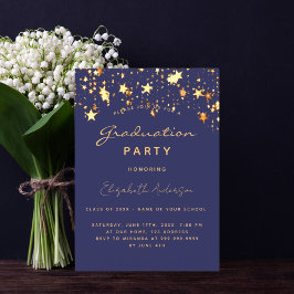 Convite Graduation party navy blue gold stars