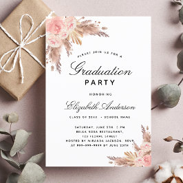 Convite Graduation party pampas grass rose gold blush 2023