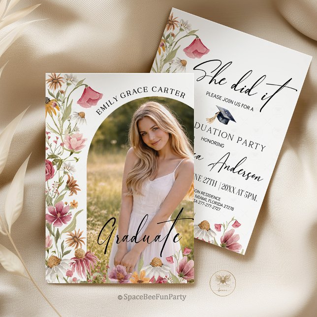 Convite Graduation Party  Wildflower Photo (Graduation Party Wildflower is a charming collection of boho-inspired invitations featuring delicate)