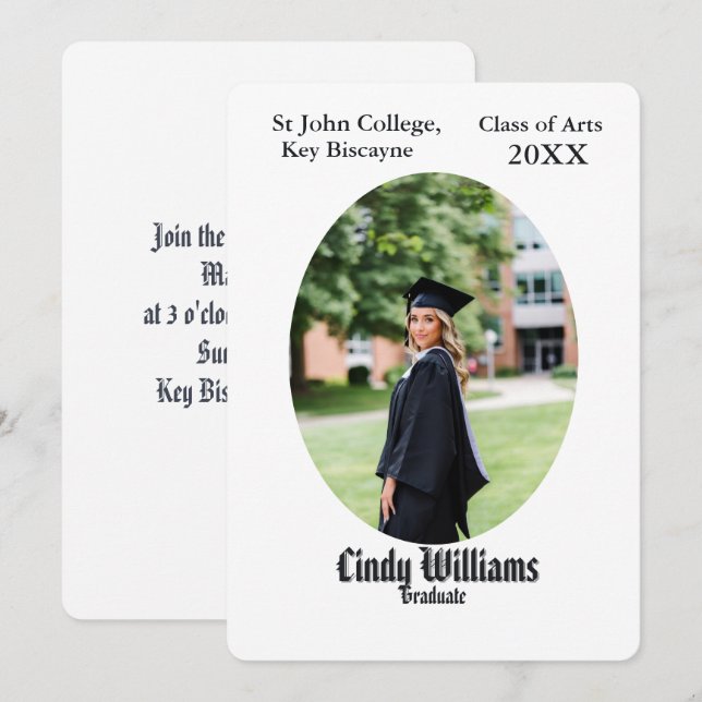Convite Graduation photo party invitation oval frame (Frente/Verso)