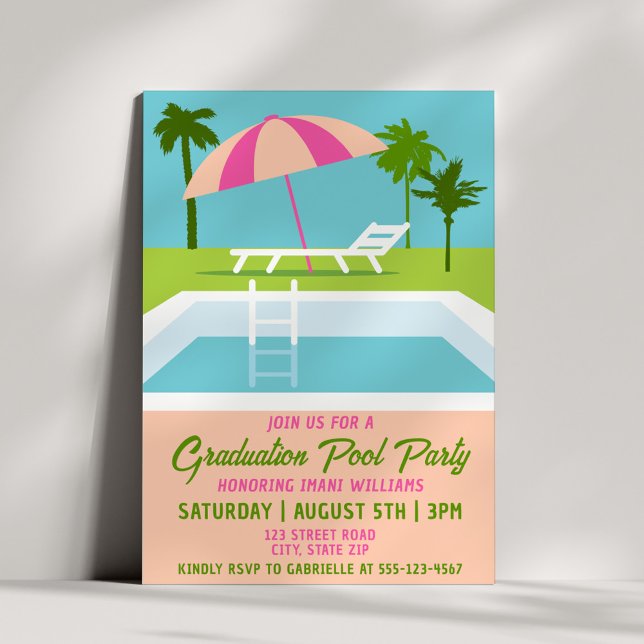 Convite Graduation Pool Party Summer Tropical Poolside (Criador carregado)