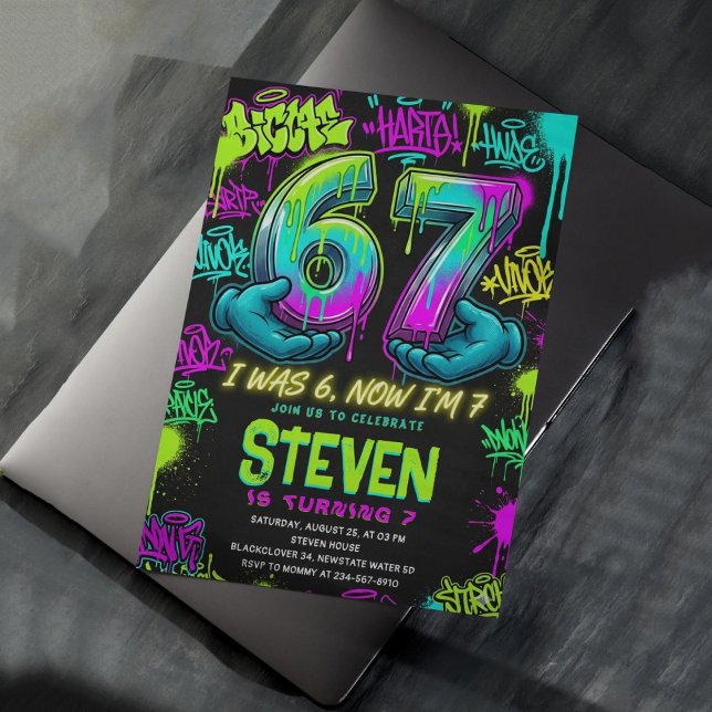 Convite Graffiti Street Art 7th Birthday Party (Graffiti Street Art 7th Birthday Party Invitation)