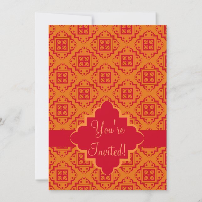 Convite Gráfico Árabe Vermelho e Laranja Marroquino (Frente)