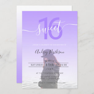 Convite gráfico com gradiente roxo giro ombre doce 16