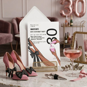 Convite Gráfico de Aniversário de 30 anos de Menina de Mod