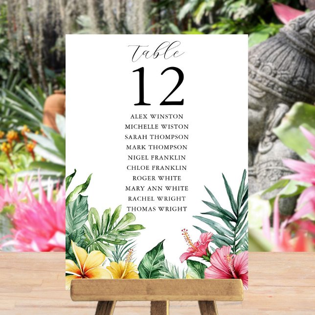 Convite Gráfico de assento de número de mesa tropical em a (Watercolor Tropical Table Number Seating Chart)
