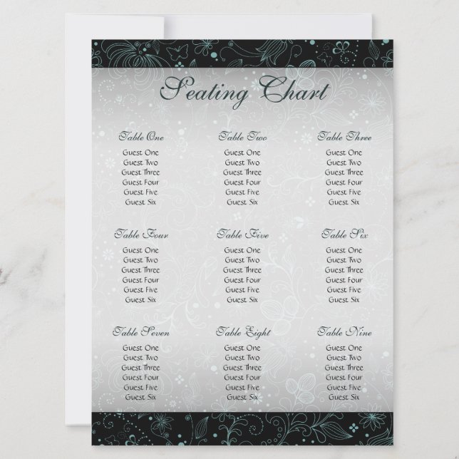 Convite Gráfico de Assentos com Bordadura Floral Azul sobr (Verso)