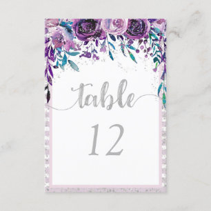 Convite Gráfico de Assentos com Número de Mesa Floral Roxo