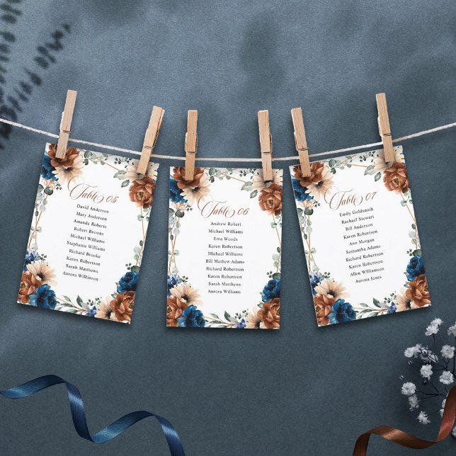 Convite Gráfico de assentos da Mesa de Casamento Azul do T (Terracotta navy blue wedding seating chart)