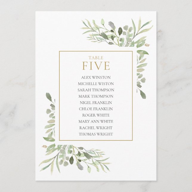 Convite Gráfico de Assentos da Mesa Número 5 com Vegetação (Frente)