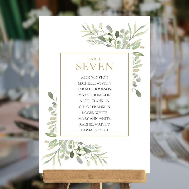 Convite Gráfico de Assentos da Mesa Número 7 com Vegetação (Elegant Greenery Table Number 7 Seating Chart)