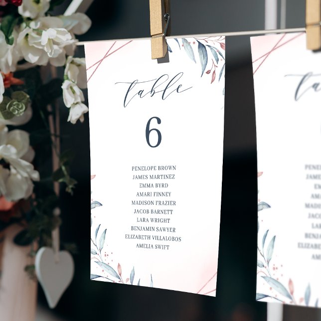 Convite Gráfico de assentos da tabela Dusty Blue Greenery (Dusty Blue Greenery table number seating chart)