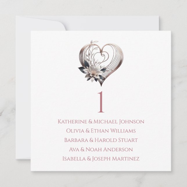 Convite Gráfico de Assentos de Casamento Cardíaco Rosa Mod (Frente)