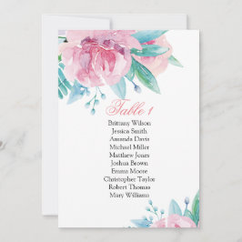 Convite Gráfico de assentos de casamento com flores cor-de