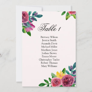 Convite Gráfico de assentos de casamento com flores românt