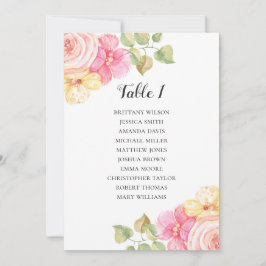 Convite Gráfico de assentos de casamento com flores rosa. 