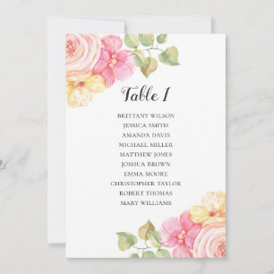 Convite Gráfico de assentos de casamento com flores rosa. 