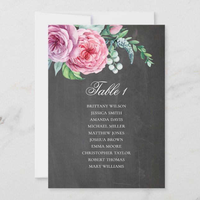 Convite Gráfico de assentos de casamento em quadro negro.  (Frente)