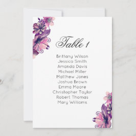 Convite Gráfico de assentos de casamento floral rosa e rox