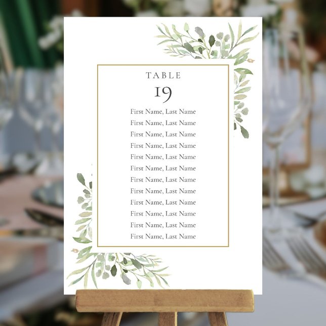 Convite Gráfico de Assentos de Mesa com Elegante Folhagem  (Elegant Greenery Seating Chart Table Number)