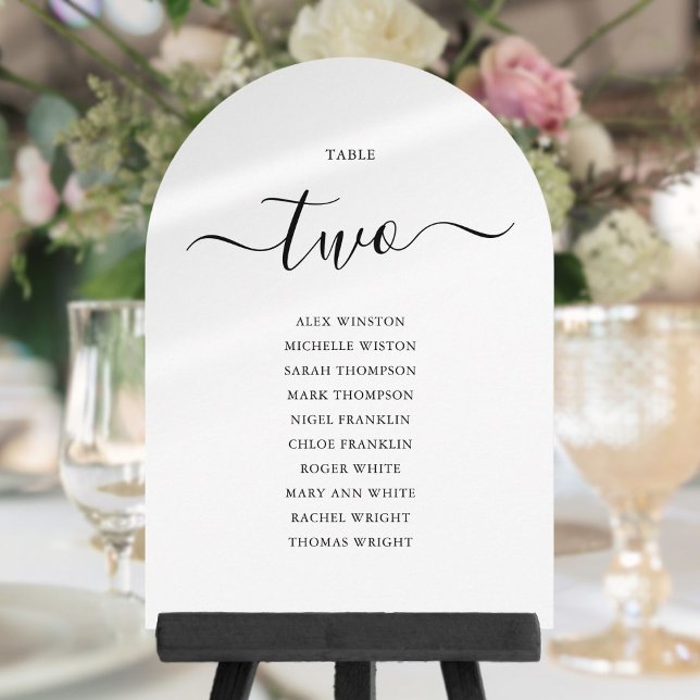 Convite Gráfico de Assentos de Mesa em Script Preto Elegan (Elegant Black Script Arched Table Seating Chart Invitation)
