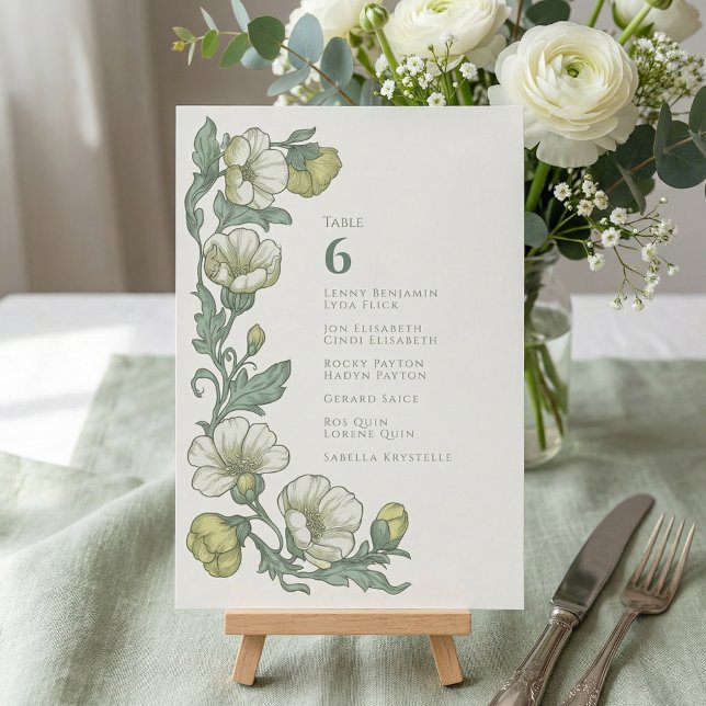 Convite Gráfico de Assentos de Mesa em Verde Sage Floral V (Vintage Floral sage green Table Seating Chart Invitation)
