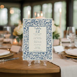 Convite Gráfico de assentos de mesa floral intrincado esti<br><div class="desc">Este elegante design de assentos apresenta a mesma paleta de cores azul e creme de eterno com um quadro floral vintage, criando um olhar coeso que complementa o tema do seu casamento. Cada número de tabela é exibido de forma destacada em fontes de servidor clássicas, com uma lista de nomes...</div>