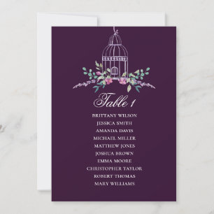 Convite Gráfico de assentos florais de aves. Casamento rox