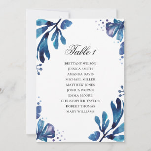 Convite Gráfico de assentos floral azul. Plano de casament